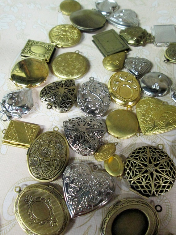 ON SALE 10 piece locket pendant grab bag mix of by bunnysundries