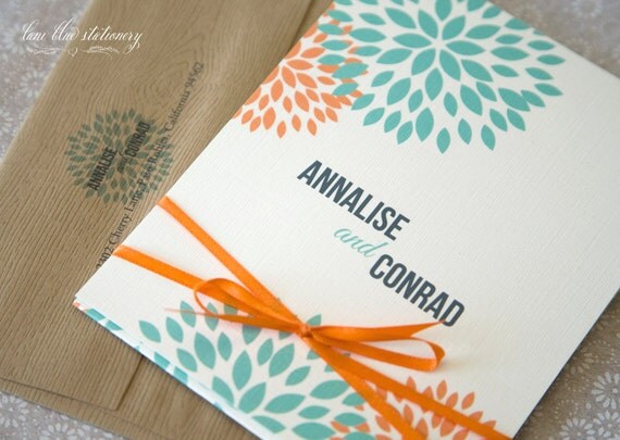 Dahlia Blooms Matchbook Style Wedding Invitation DIY - free shipping