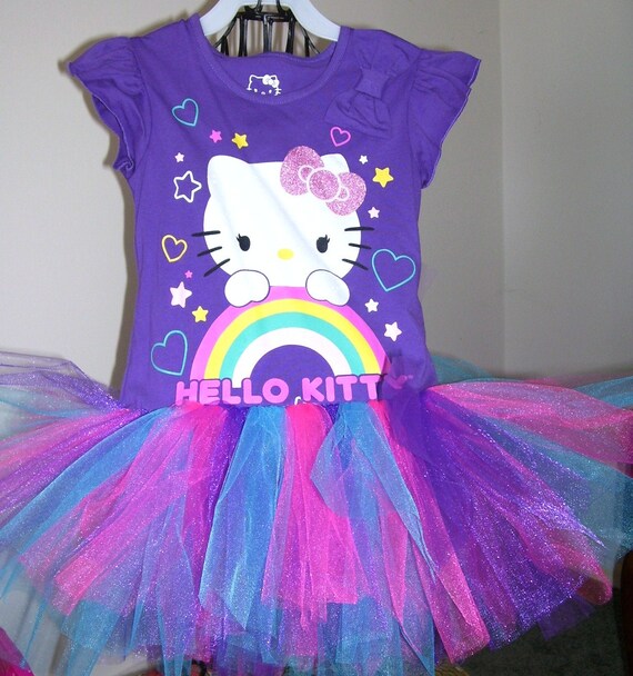 Items similar to Rainbow HELLO KITTY Tutu dress size .6/6x...ready to ...