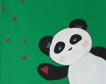 Original Panda Bear Painting on 12 x 12 inch Canvas NURSERY ART kelly ...