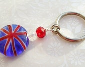 Keyring Lampwork Bead Union Jack Lentil