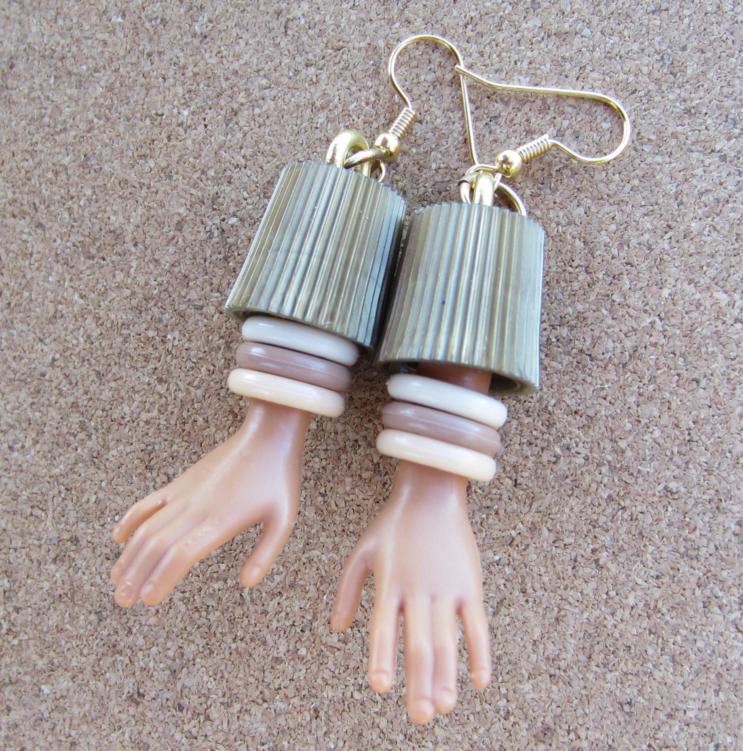Upcycled Barbie Doll Hand earrings Tri by gjarvisjewelryetc