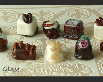 Lampwork Glass Beads Handmade by Catalina Glass SRA 10 Miniature Chocolates