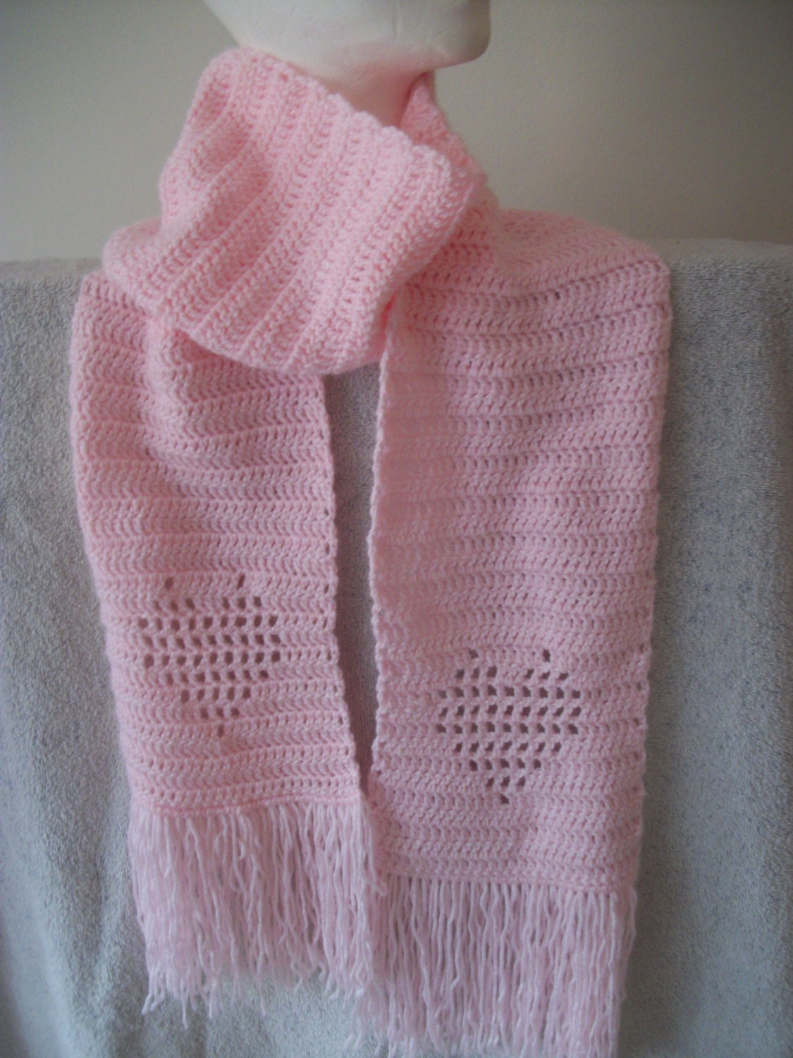 Pink Hearts Scarf by handmadecreations on Etsy