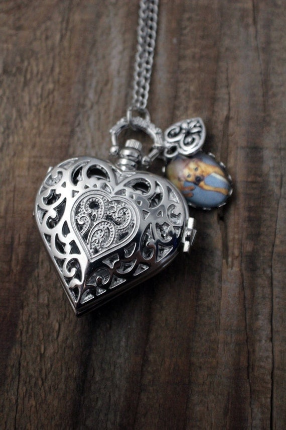 Items similar to Custom Heart Pocket Watch Necklace - Silver or Bronze ...