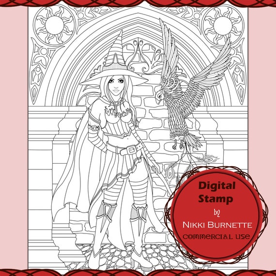 Items similar to Digital Stamp Printable Coloring Page Fantasy Art