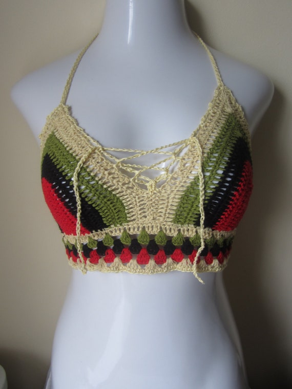 Colorful halter top, cropped festival, gypsy, bohemian boho, beachcover up bustier