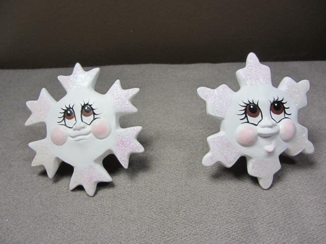 Set of 2 Snowflake ornaments for your tree handmade ceramic super sparkly and cute