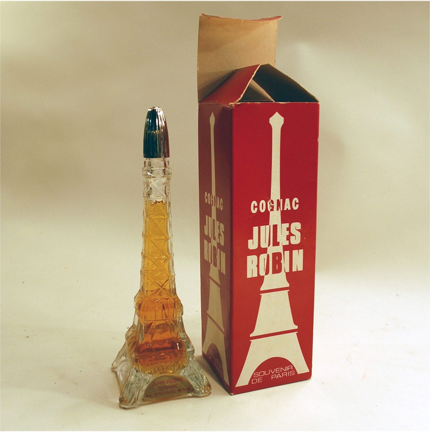 Vintage France Eiffel Tower Jules Robin Cognac Bottle with