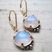 Leaf Solitaire Earrings- Rainbow Moonstone and Bronze