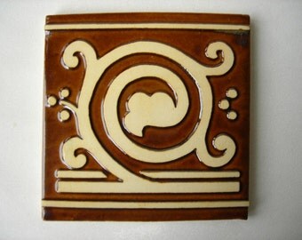 Handmade Ceramic Tile Stylized Grape Vine
