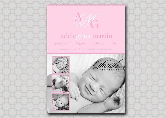 Photo Birth Announcement- Multi-photo Modern Monogram Il_570xn