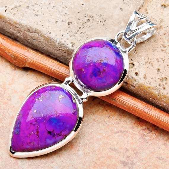 Purple Copper Turquoise Necklace Pendant Two Stone by bymisty