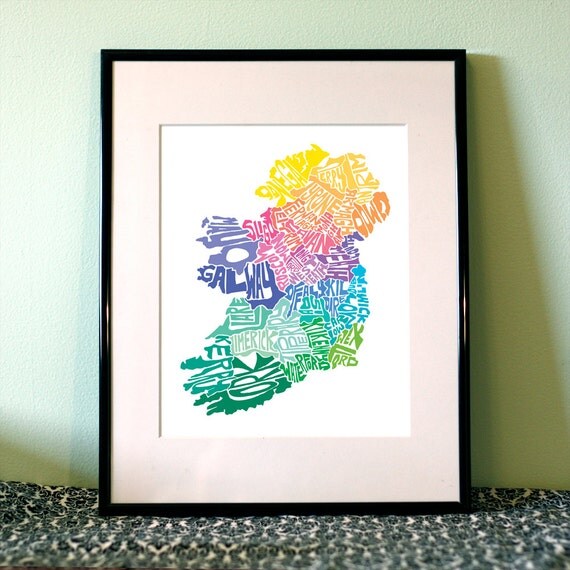 Ireland typography map art print 8x10 customizable