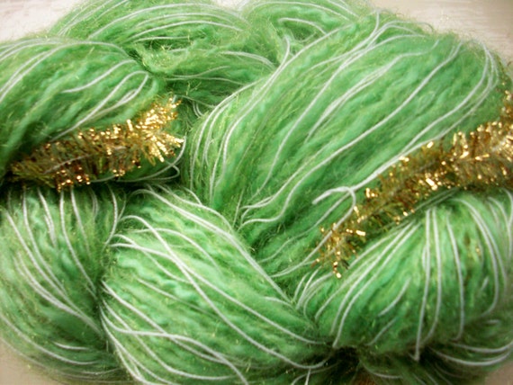 Hand painted novelty yarn 50g lime green mid by SpinningStreak