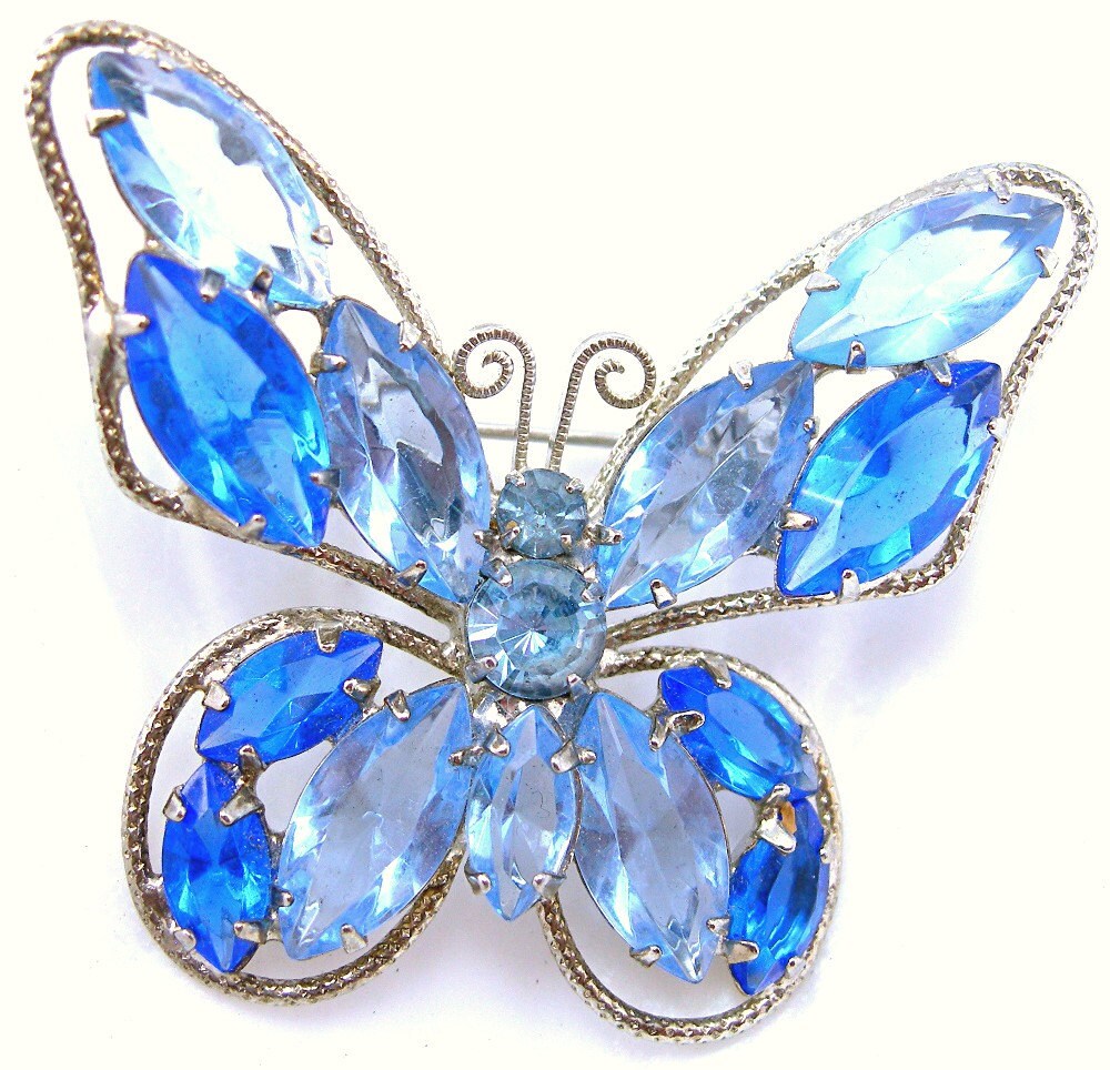 Rhinestone Butterfly Brooch Vintage 1960-70s Costume Jewelry