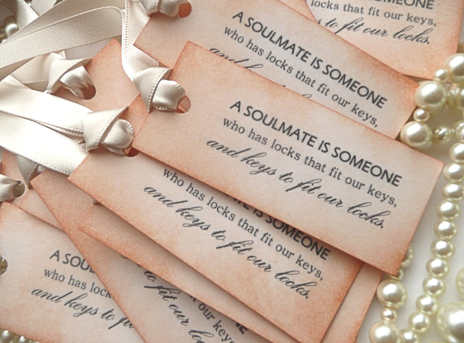 Wedding Favor Tags Set of 50 Vintage Style Cream Ribbon