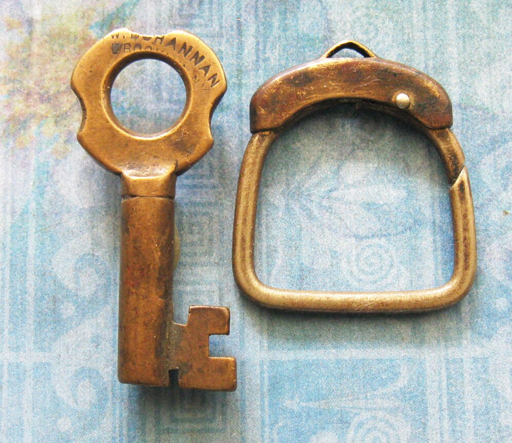 Antique Bohannan Railroad Padlock Key & Fob Brass by FOUNDLINGS