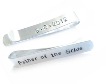 Father of the Bride Tie Clip, Personalized Hand Stamped Tie Clip, Custom Tie Bar, Father of the Groom Tie Clip, Wedding Gift