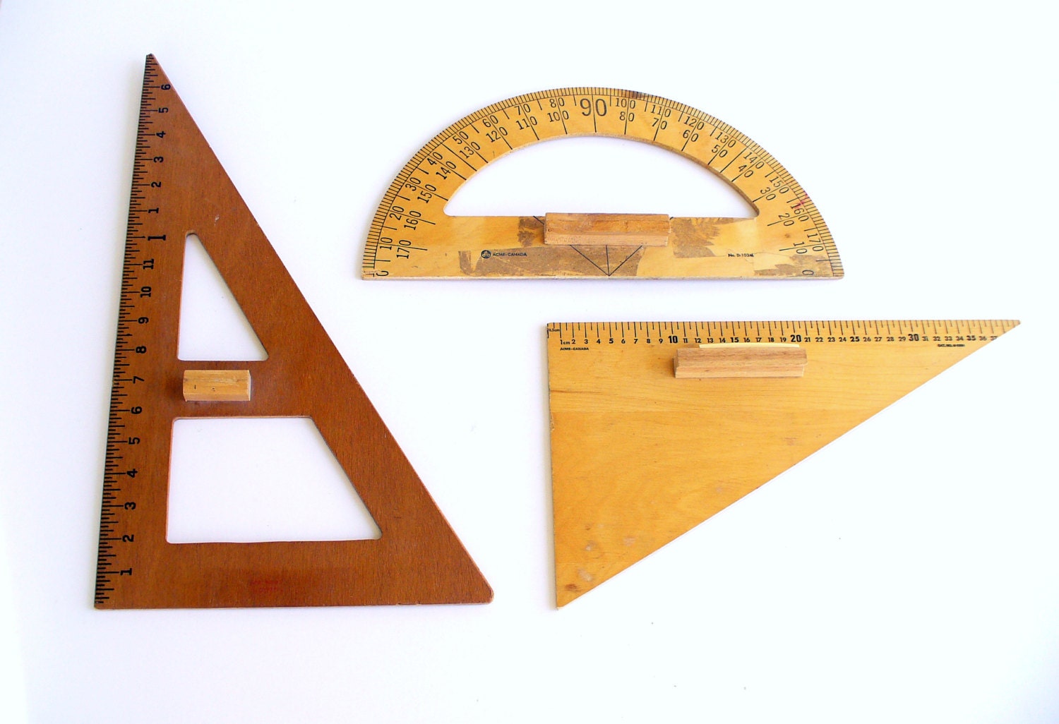 Vintage Wood Protractor Drafting Tool Chalkboard Set