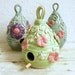 Ceramic Birdhouse with Hibiscus Flowers and Honey Bees Spring Green and Pink Garden Art Gardening Decor