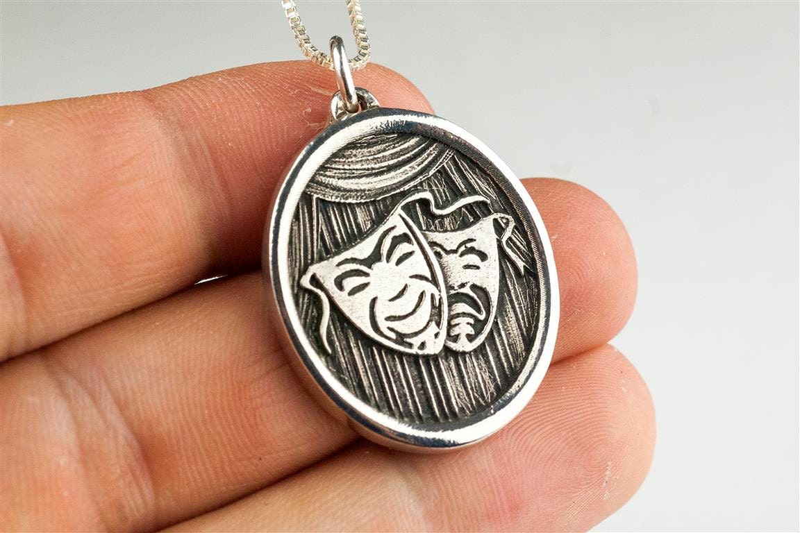 Drama Mask Necklace Custom Sterling Silver Jewelry