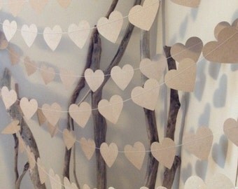 3 Metres Large Natural Shabby Chic Heart Garland - home decor, country chic, wedding, party decoration, baby shower decoration, photo prop