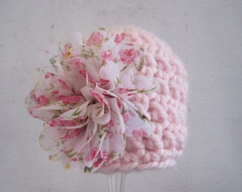 Crochet Baby Girl Hat, Crochet Baby Hat, Newborn Girl Hat, Infant Girl Hat, Baby Girl Beanie, Photo Prop, Pink, Baby Flower Hat