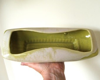 Vintage Handmade Clay Pot Vase green with red by lookonmytreasures