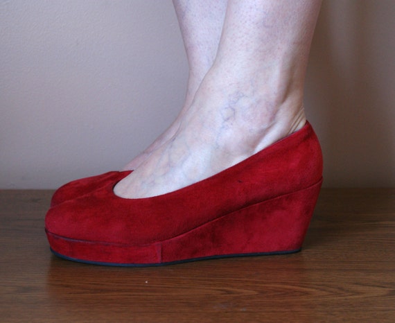 red suede wedges