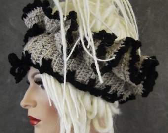 OOAK, Dreadi-wrap, Scarflette, Collar, Headband, Ecru,Black Tweed,Accessory,Hair Accessory,Head Wrap,Women,Freeform Crochet