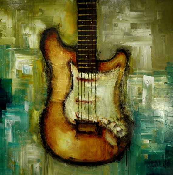 Modern Guitar Original Painting Modern Abstract Art by