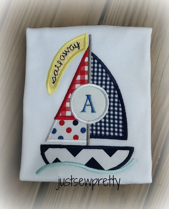 Monogram Sailboat Embroidery Applique Design