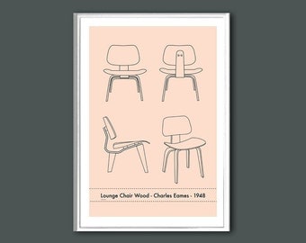 The Eames Lounge Chair Wood (LCW) retro print in various sizes