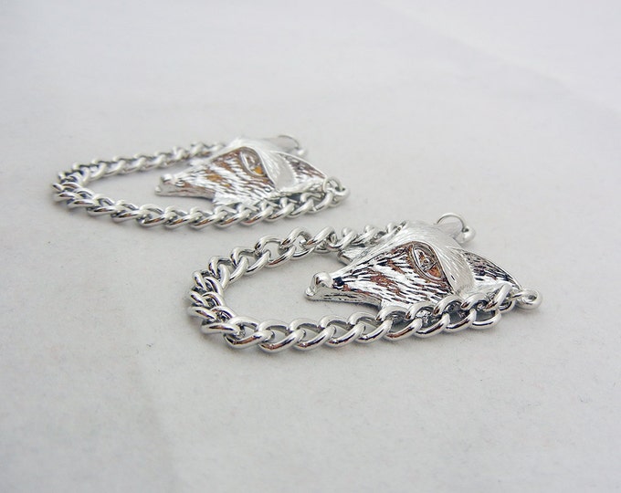 Pair of Silver-tone Fox Head Charms with Chains