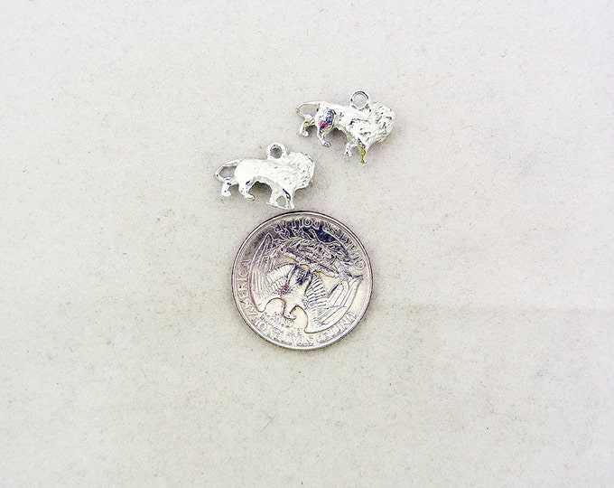 Pair of Silver-tone Pewter Walking Lion Charms