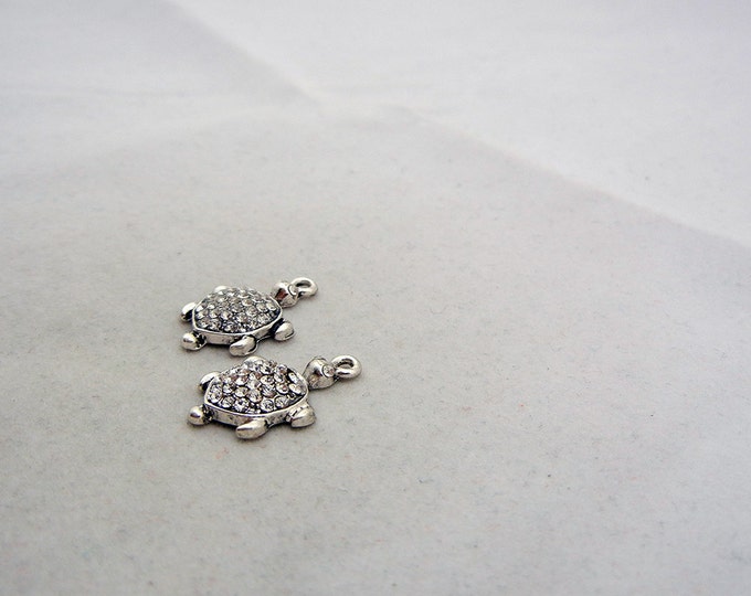 Small Pair of Silver-tone Rhinestone Turtle Charms