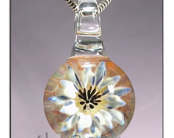 Flower Jewelry Glass Pendant Lampwork Necklace Focal - Handmade Glass Peace Glass Jewelry (5147)