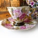 Vintage Roses Teacup & Saucer Shades of Pink Lustreware Art Deco Fan Crest MIJ - Treasury Item