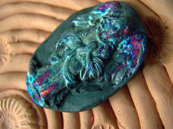 Dark Angel Art Nouveau Guardian Angel Handmade Raku Shimmering   Cabochon