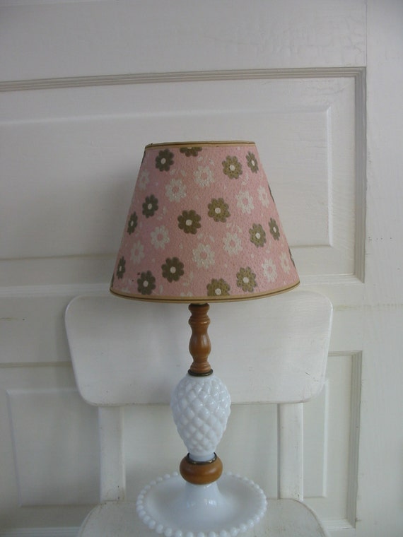 Cottage Lampshade Glass Flowers White Lamp pink Nursery glass Milk  Vintage lamps Pink milk