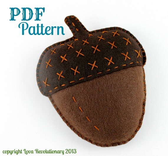 Felt Acorn PDF Craft Pattern Toy Softie Plush Autumn Fall Hand Sewing Embroidery