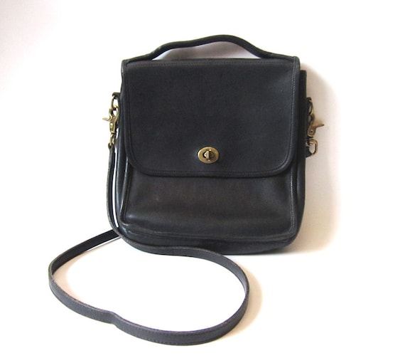 Vintage Black Leather Saddle Bag Coach Style by LaRouxVintage