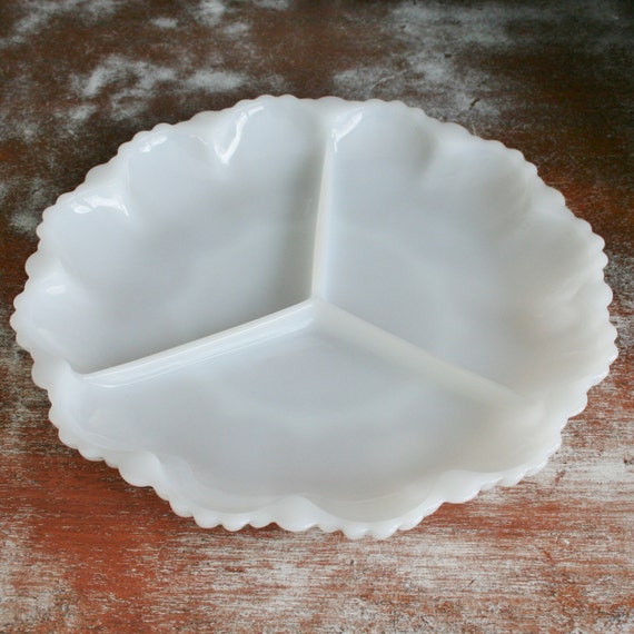 Items similar to Vintage White Milk Glass Divided Relish Tray on Etsy