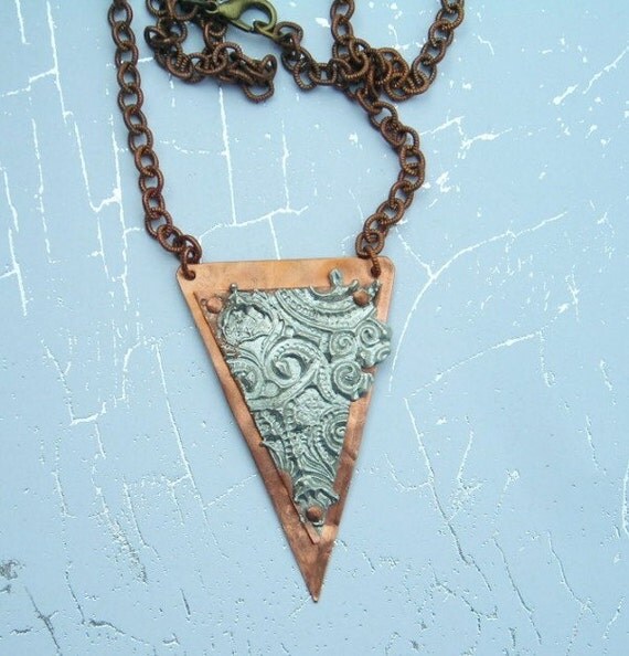 Hammered Copper Necklace Pendant Stamped Metal by LilisGems