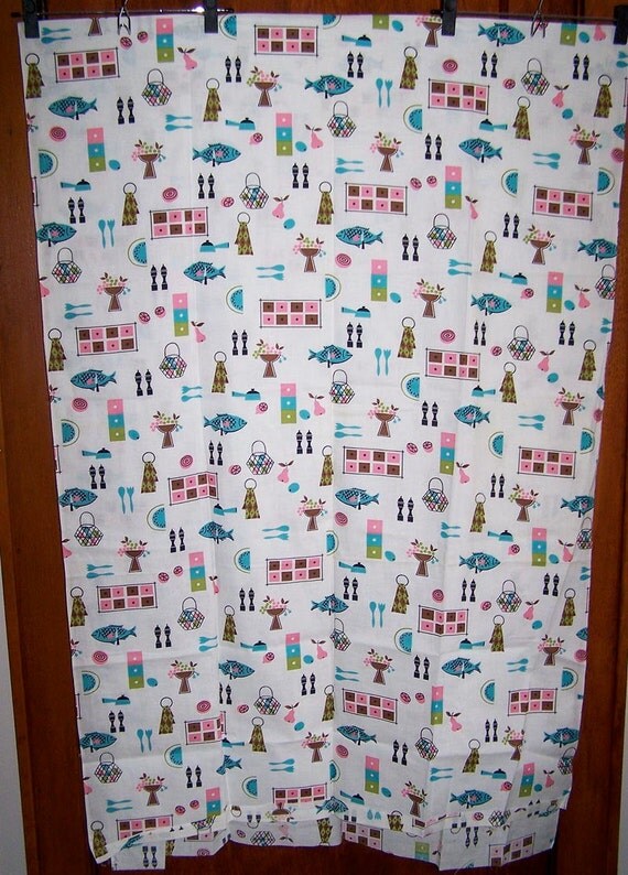 Vintage 50s novelty print cotton fabric kitchen theme 3 yds