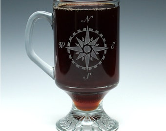 Engraved Compass Irish Coffee Mug