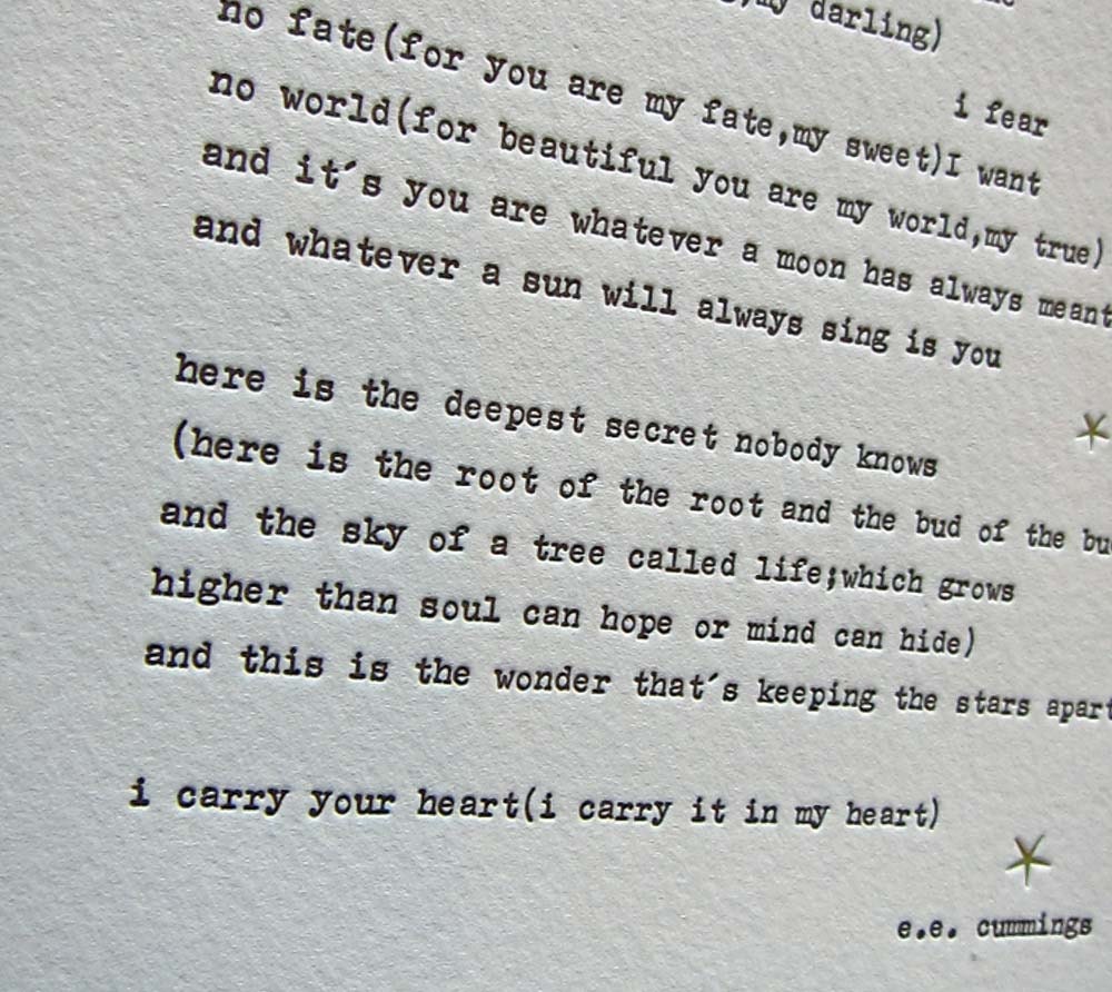 Letterpress poem by e.e. cummings