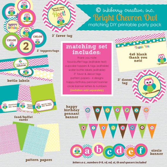 Polka Dot Chevron Owl Birthday Party - DIY/Printable Complete Party Pack Il_570xn