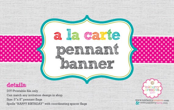 A La Carte PARTY BANNER - 5" x 8" Happy Birthday Pennant Banner - DIY Digital Printable File Il_570xn